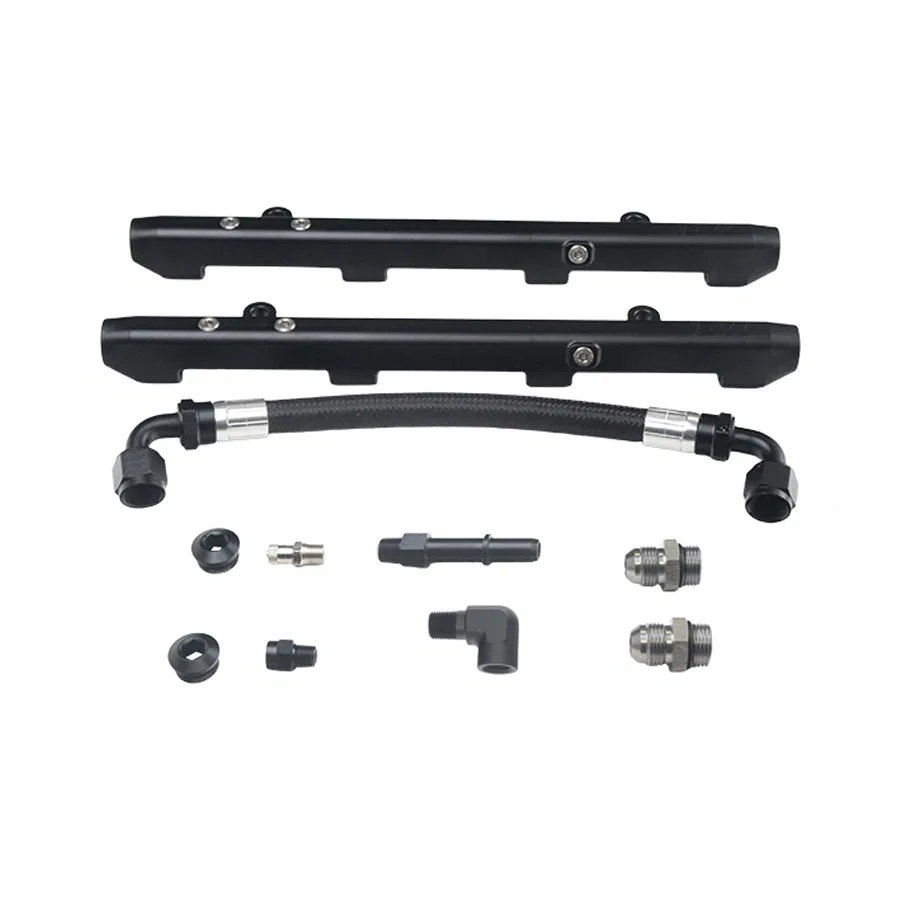 7-307 – DEATSCHWERKS Fuel Injector Rail, Black Anodized Aluminum Set Of 2 With Fittings And Crossover Hose